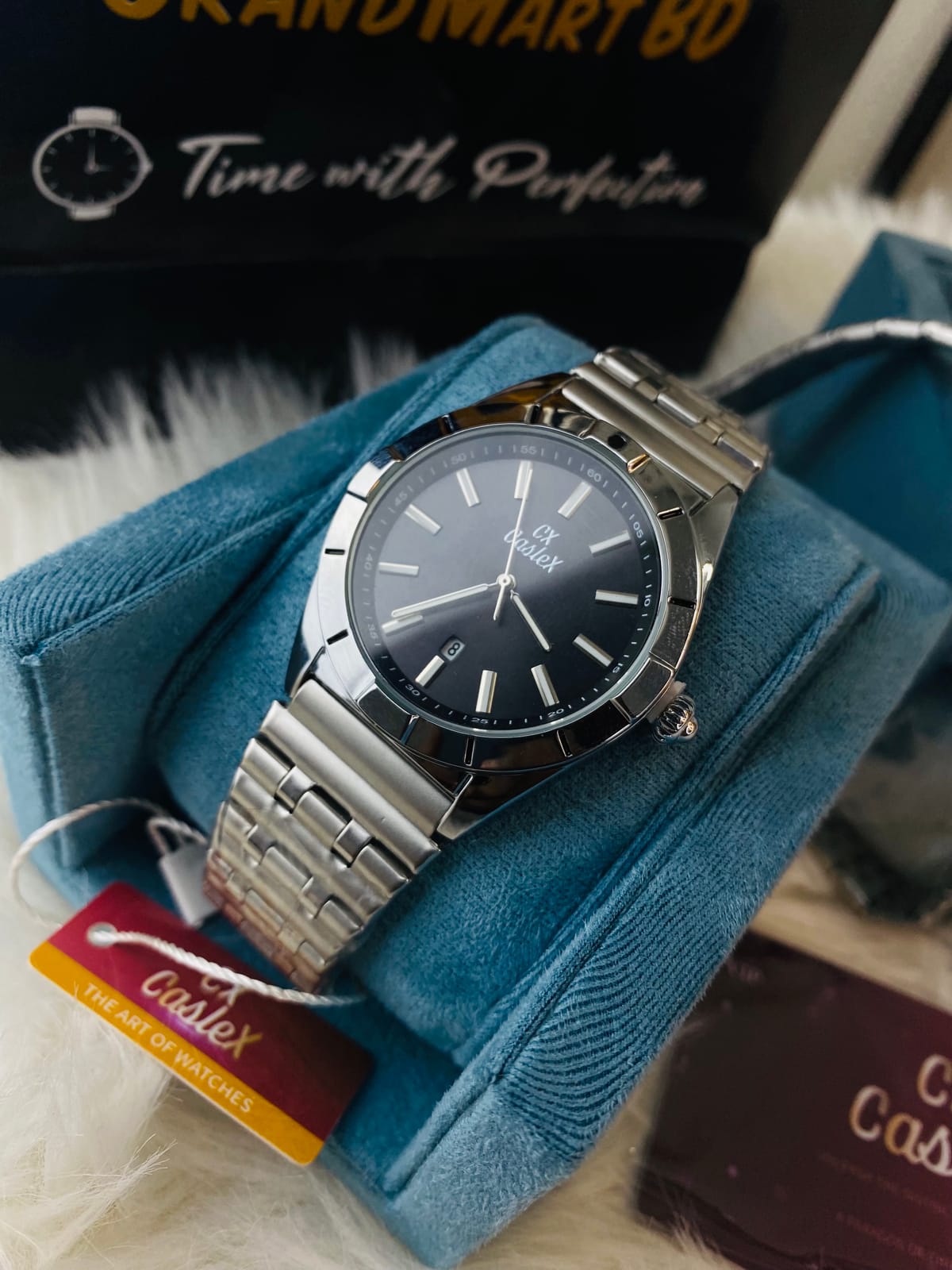 Caslex Men watch Uper  Black chain silver