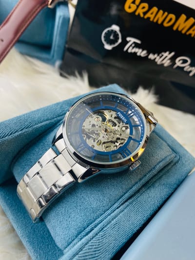 FOSSIL AUTOMATIC SKELETON SILVER CHAIN UPER BLUE_img_0