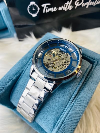 FOSSIL AUTOMATIC SKELETON SILVER CHAIN UPER BLUE_img_1
