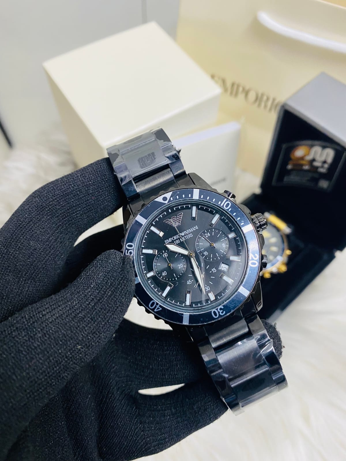 Emporio Armani World explore black Dial Chronograph mens watch