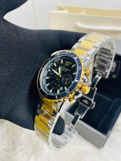 Emporio Armani World explore Black And Golden Dial Chronograph mens watch_img_1